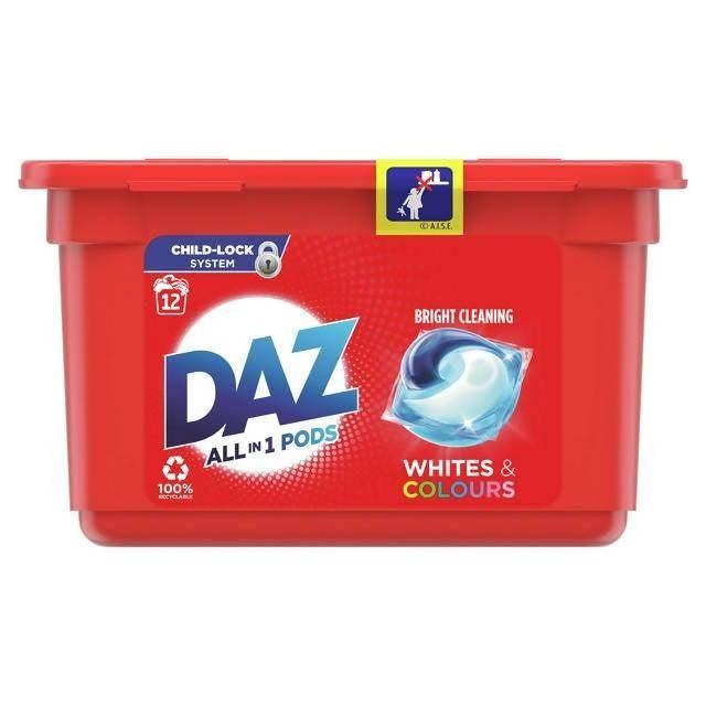 Daz 3in1 Pods for Whites and Colours Washing Liquid Capsules (12 Washes)