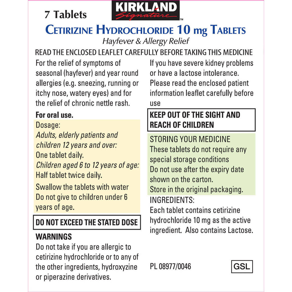 Kirkland Signature Hayfever & Allergy Relief, 12 x 7 Pack