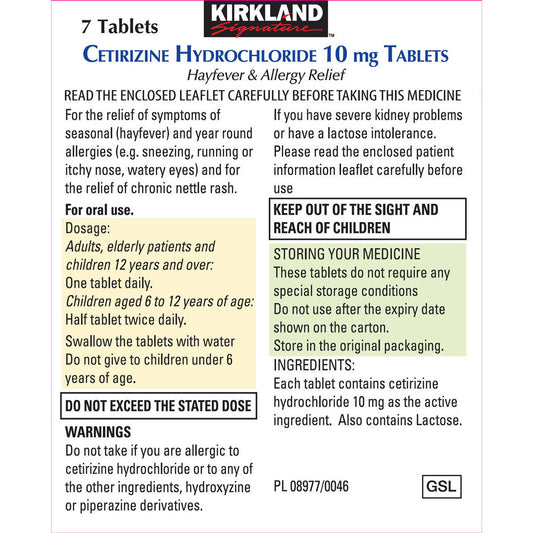 Kirkland Signature Hayfever & Allergy Relief, 12 x 7 Pack Pharmacy Costco UK   