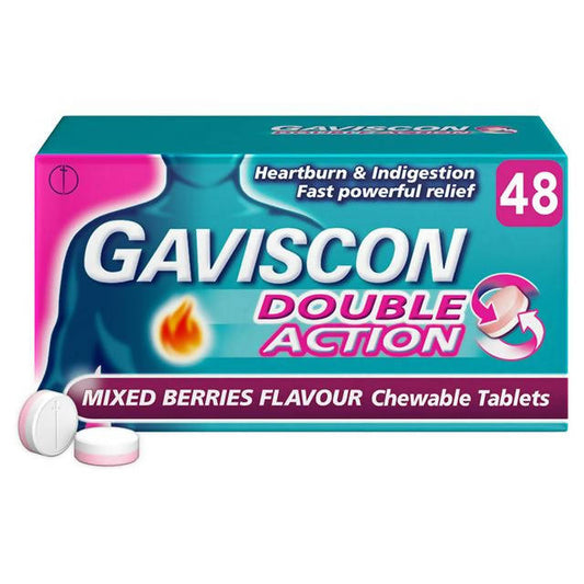 Gaviscon Double Action Heartburn & Indigestion Mixed Berries Flavour Tablets x48 stomach & bowel Sainsburys   