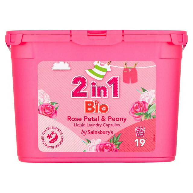 Sainsbury's 2 in 1 Bio Liquid Laundry Capsules Rose Petal & Peony x19 - McGrocer
