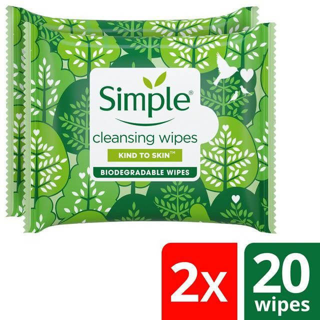 Simple Kind to Skin Biodegradable Face Cleansing Wipes 2x20