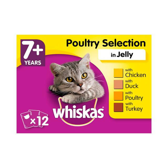 Whiskas Senior 7+ Wet Cat Food Pouches with Poultry in Jelly 12 x 100g