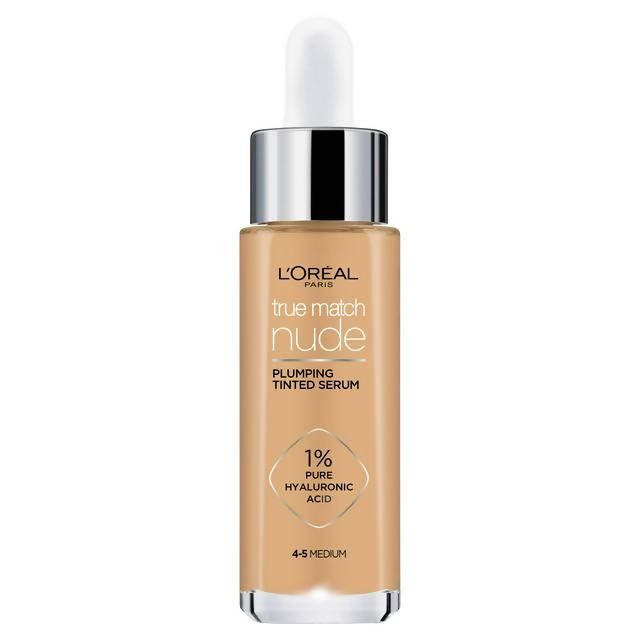 L'Oreal Paris True Match Nude Plumping Tinted Serum, 1% Hyaluronic Acid, Shade 4-5 Medium