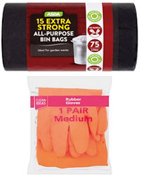 ASDA 15 Extra Strong All-Purpose Bin Bags & Clean Ideas Rubber Gloves Medium