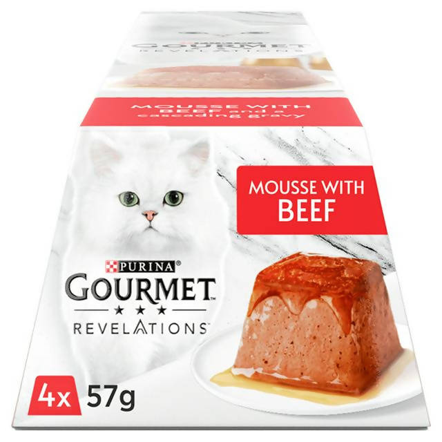 Gourmet Revelations Mousse with Beef and a Cascading Gravy 4x57g Cat pouches & trays Sainsburys   