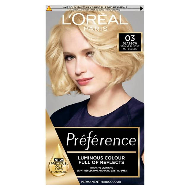 L'Oreal Paris Preference Permanent Hair Dye Glasgow Very Very Light Ash Blonde 03 Blonde Sainsburys   