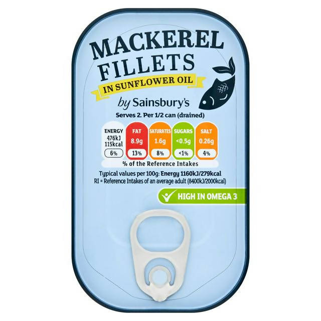 Sainsbury's Mackerel Fillets in Sunflower Oil 125g (86g*) - McGrocer