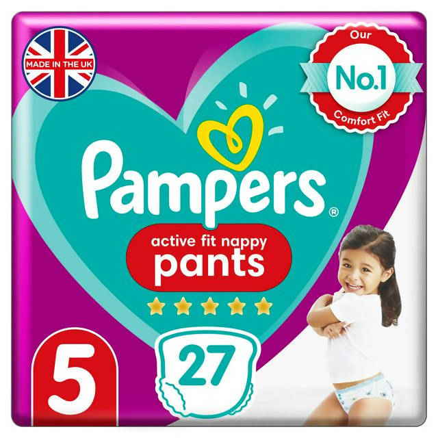 Pampers Active Fit Nappy Pants Size 5 Essential Pack, 12-17kg 27 Nappies