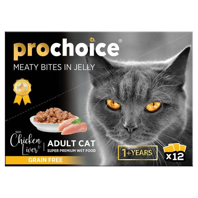 Prochoice Wet Cat Food with Chicken & Liver in Jelly for Adult Cats 12x85g