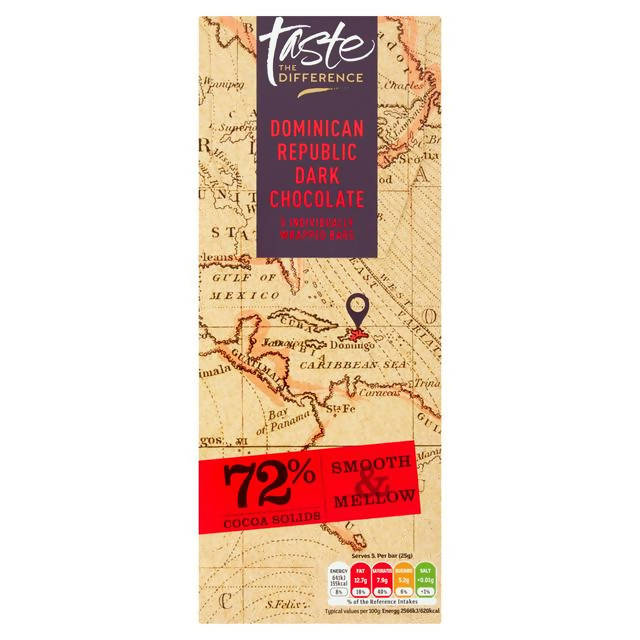 Sainsbury's Dominican Republic 72% Dark Chocolate, Taste the Difference 5x25g