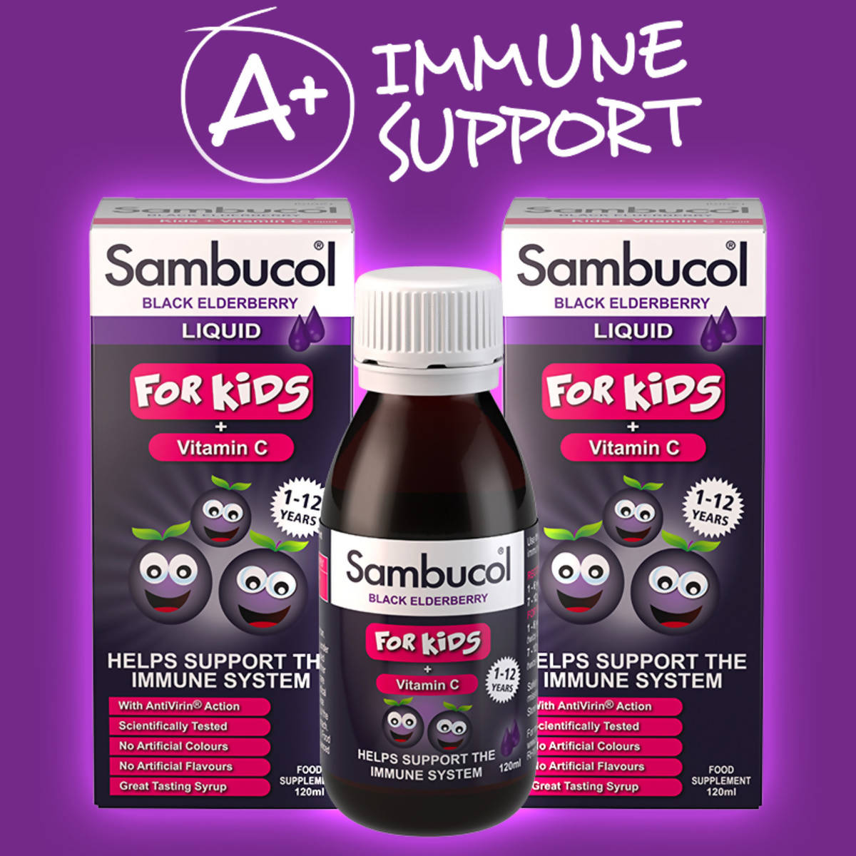 Sambucol Black Elderberry Liquid for Kids, 2 x 120ml (1-12 Years) Vitamins Costco UK   