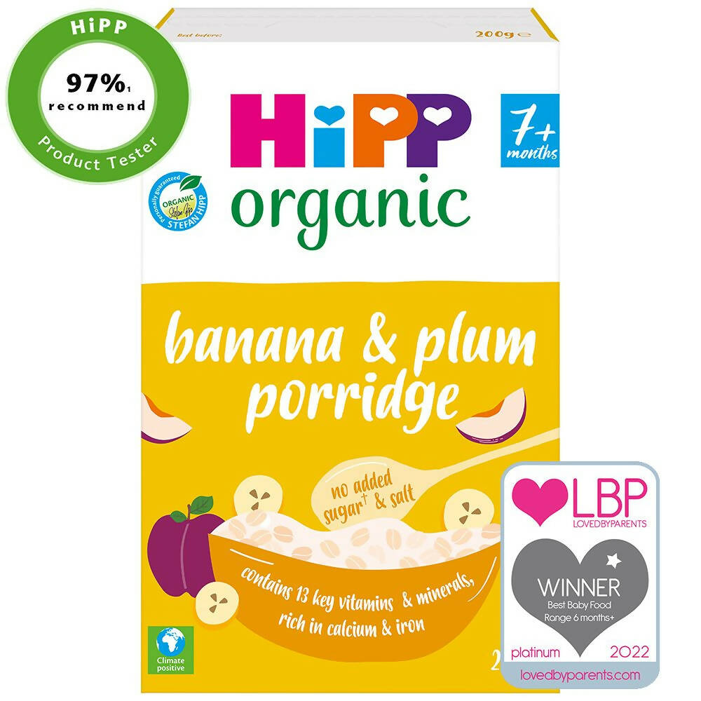 HiPP Organic Banana & Plum Porridge Baby Cereal 7+ Months (4 x 200g)