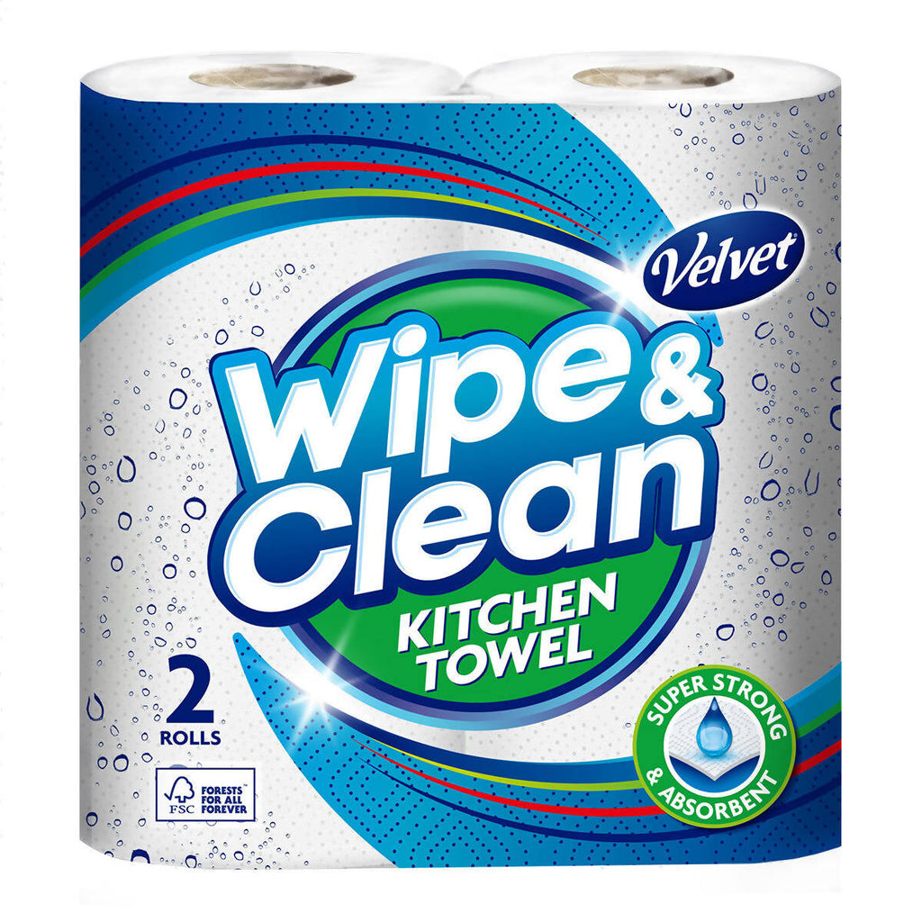 Velvet Wipe and Clean Kitchen Roll Towel, 20 x 75 Sheet Pack