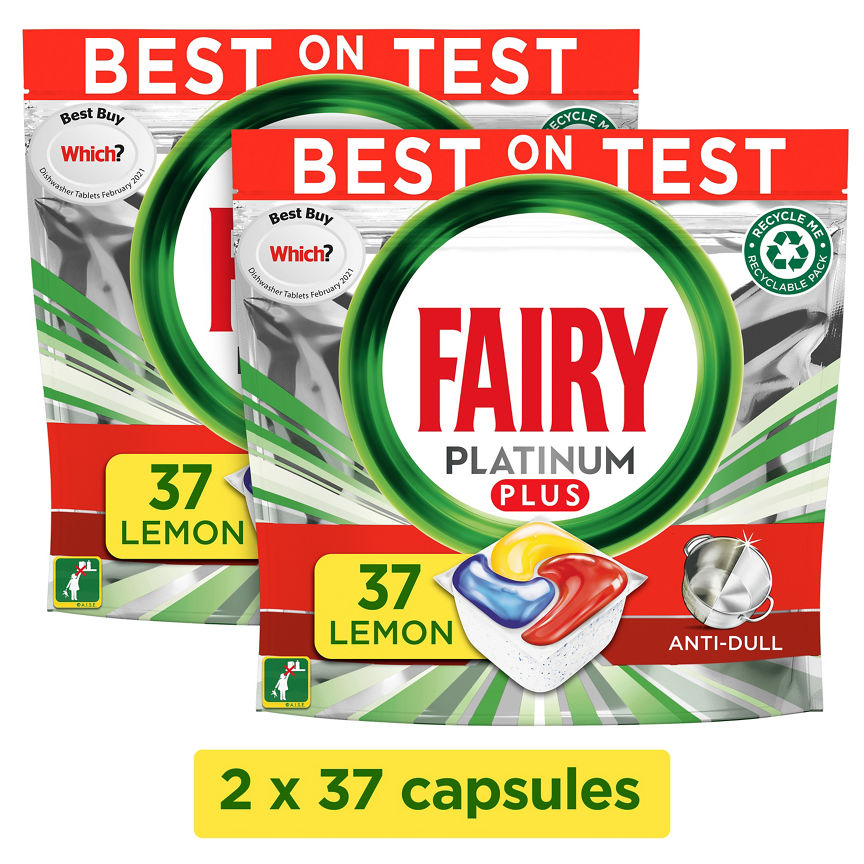 Fairy Platinum Plus All In One Dishwasher Tablets Lemon Bundle, 74 washes GOODS ASDA   