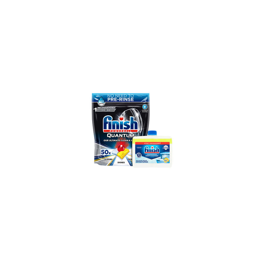 Finish Powerball Quantum Ultimate Dishwasher Tablets & Dishwasher Machine Cleaner Bundle GOODS ASDA   