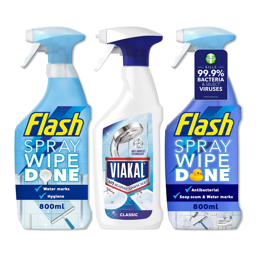 Viakal & Flash Multipurpose Bathroom Cleaning Spray Bundle x3