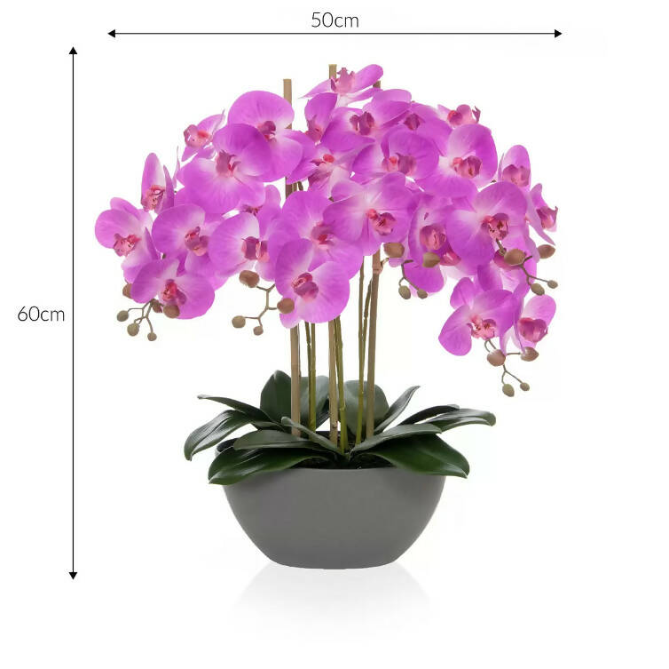 Artificial Large Pink Orchid in Trough Planter