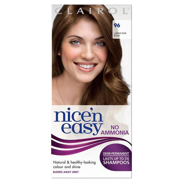 Clairol Nice'n Easy Non Permanent Hair Dye No Ammonia Lightest Gold Brown 96 - McGrocer