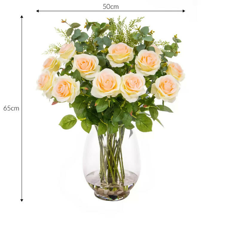 Artificial Pink Roses and Mixed Foliage in Glass Vase Faux Flowers Costco UK   