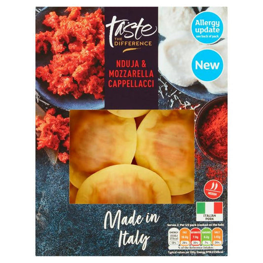 Sainsbury's Nduja & Mozzarella Cappellacci, Taste the Difference 250g Pasta Sainsburys   