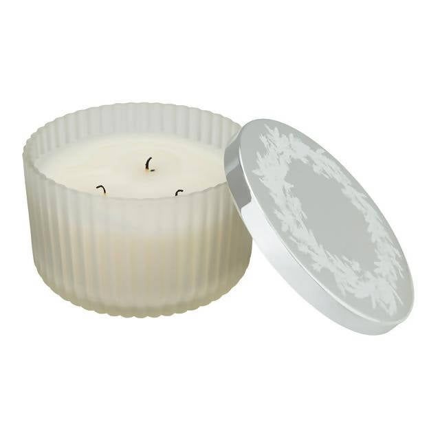 Sh Frosted Cedar Ribbed Glass Candle Large