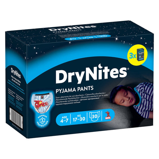 Huggies Dry Nites Boys 4-7 Years, 30 Pants Nappies & Wipes Costco UK   