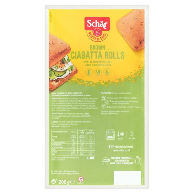 Schar Gluten Free Brown Ciabatta Rolls x4