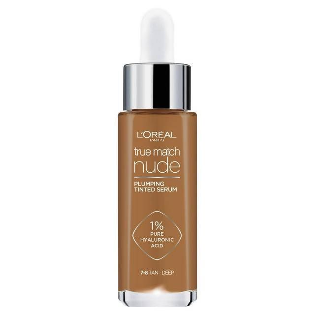 L'Oreal Paris True Match Nude Plumping Tinted Serum, 1% Hyaluronic Acid, Shade 7-8 Tan-Deep