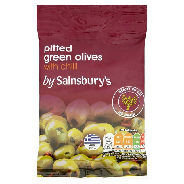Sainsbury's Pitted Green Olives With Chilli 70g - McGrocer