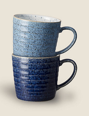 Set of 2 Studio Blue Ridged Mugs Tableware & Kitchen Accessories M&S   
