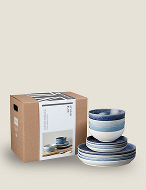 12 Piece Studio Blue Dinner Set Tableware & Kitchen Accessories M&S   