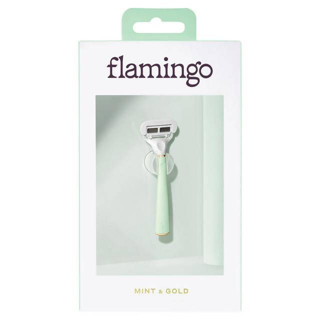 Flamingo 5 Blade Razor Mint & Gold women's shaving Sainsburys   