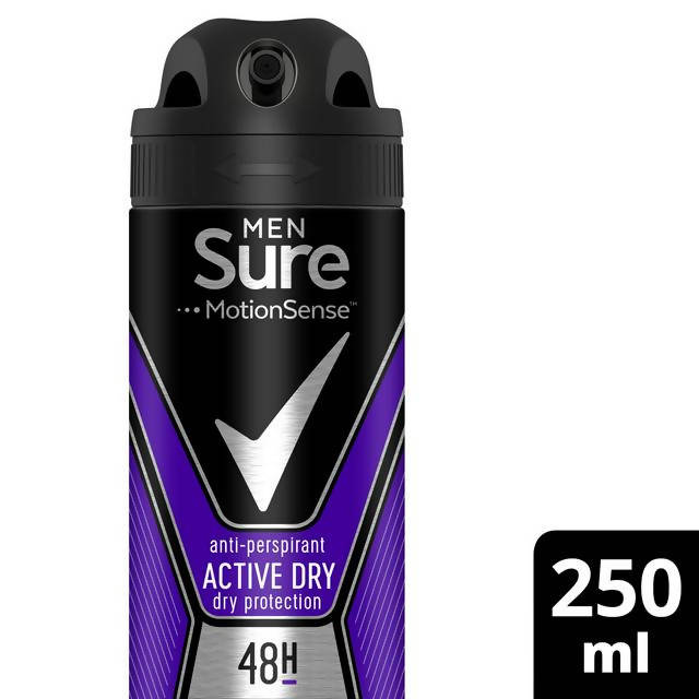 Sure Men Anti-Perspirant Aerosol Deodorant, Active Dry 250ml