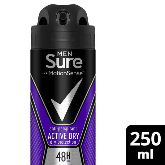 Sure Men Anti-Perspirant Aerosol Deodorant, Active Dry 250ml Men's Sainsburys   
