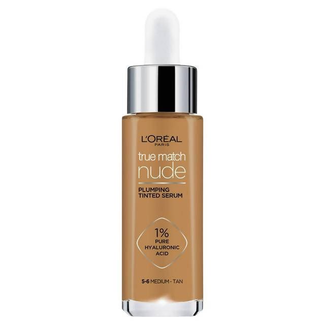 L'Oreal Paris True Match Nude Plumping Tinted Serum, 1% Hyaluronic Acid, Shade 5-6 Medium Tan