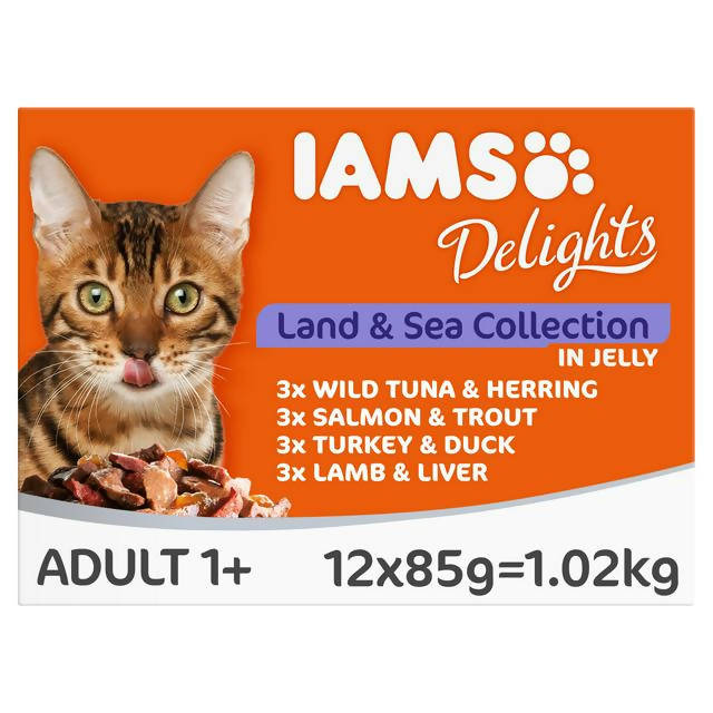 IAMS Delights Adult Cat Pouches In Jelly 12x85g - McGrocer