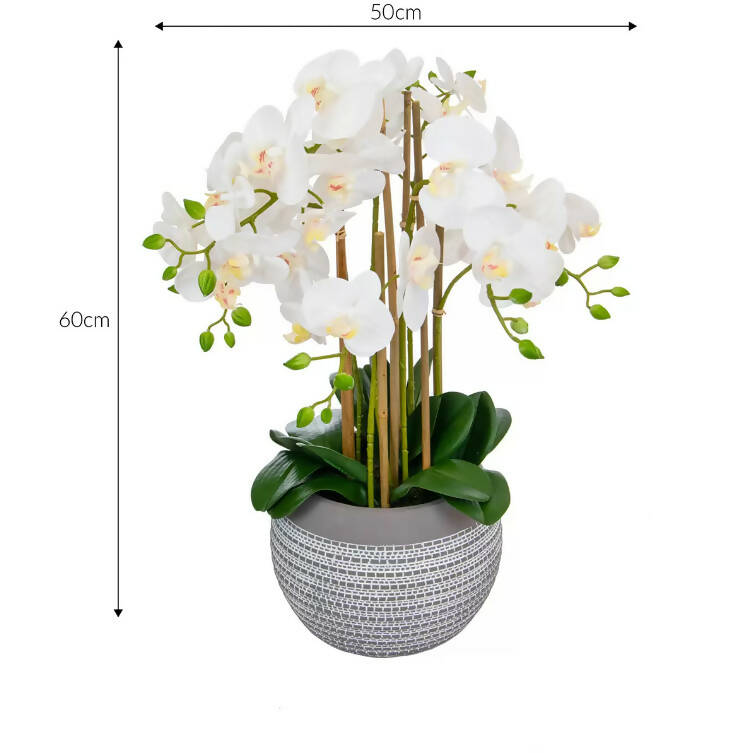 Artificial Large White Orchid in Ceramic Pot