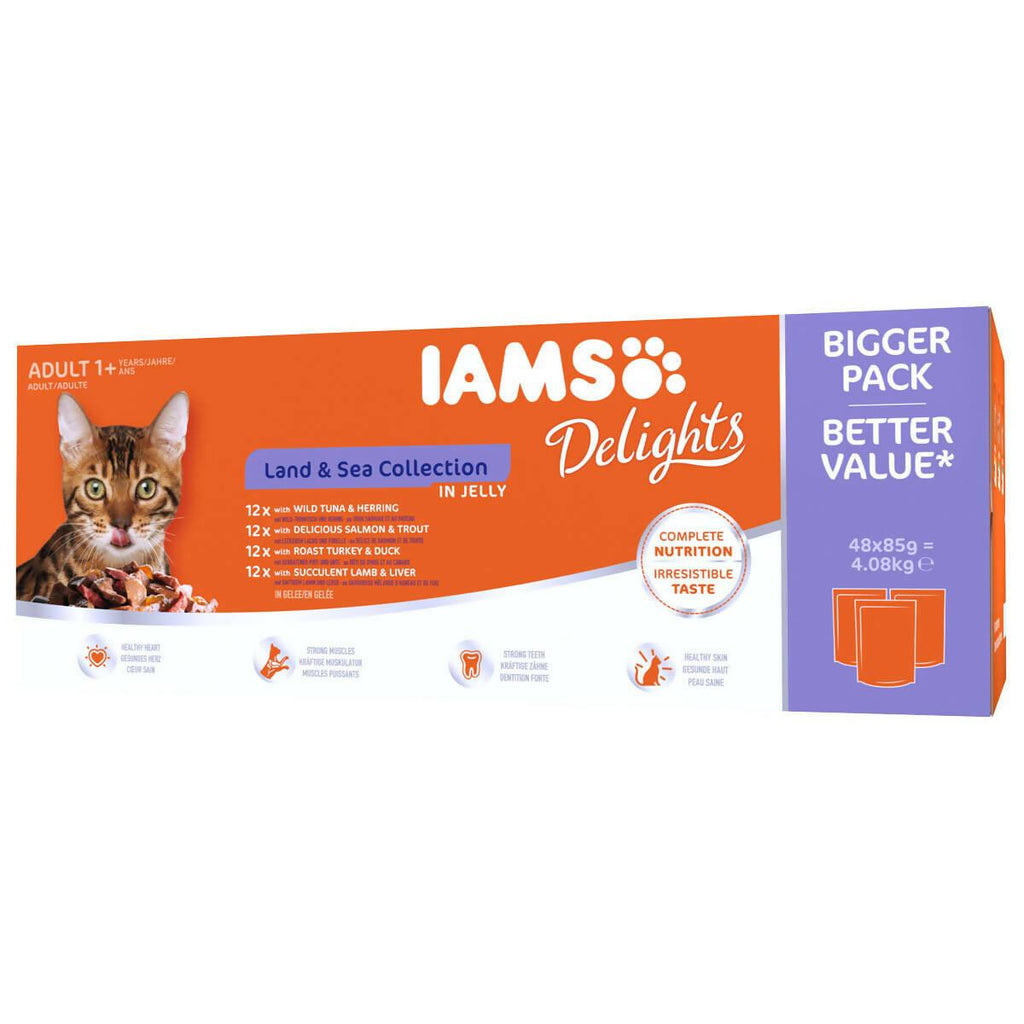 IAMS Delights Land and Sea Mixed Adult Cat Pouches, 48 x 85g