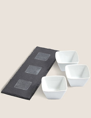 Set of 3 Tapas Bowls with Slate Platter Tableware & Kitchen Accessories M&S   