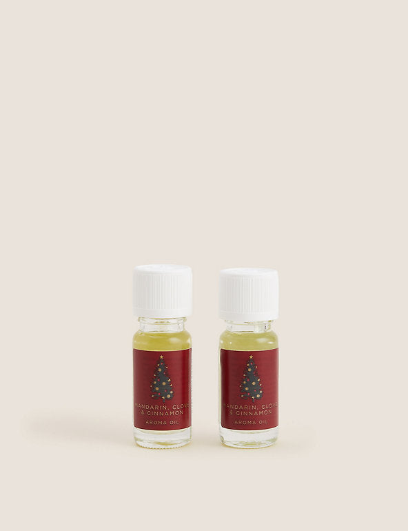Set of 2 Mandarin, Clove & Cinnamon Fragrance Oils - Red Mix, None Accessories & Cleaning M&S   