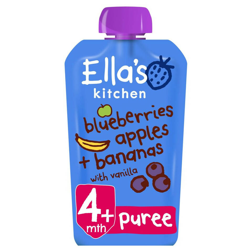 Ella's Kitchen Organic Bluberries, Apples, Bananas and Vanilla Baby Pouch 4+ Months 120g Baby Organic Foods McGrocer Direct   