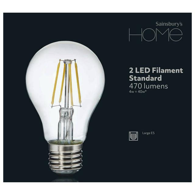 HOME Filament Standard 40w ES Light Bulb 2Pk