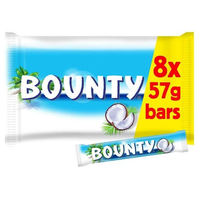 Bounty Coconut Milk Chocolate Duo Bars Multipack 8x57g Multipack chocolate Sainsburys   