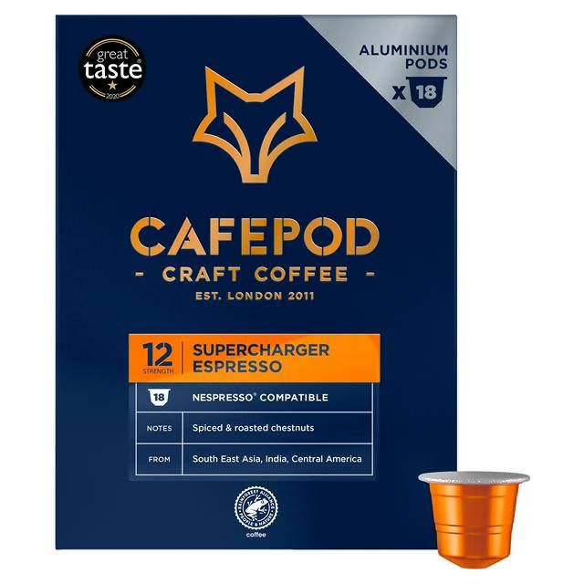 CafePod Nespresso Compatible Supercharger Espresso Aluminium Capsules x18