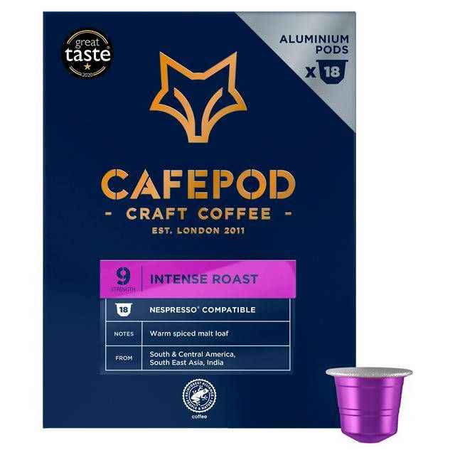 CafePod Nespresso Compatible Intense Roast Aluminium Capsules x18