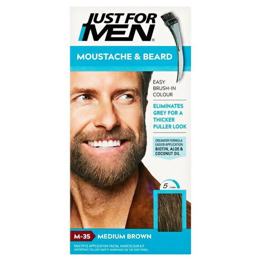 Just For Men Moustache & Beard Brush-In Colour Gel Medium Brown M-35 GOODS Sainsburys   