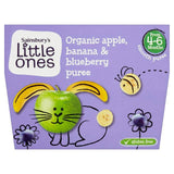 Sainsbury's Little Ones Organic Apple, Banana & Blueberry Puree Smooth Puree 4+ Months 4 x 100g (400g) baby meals Sainsburys   