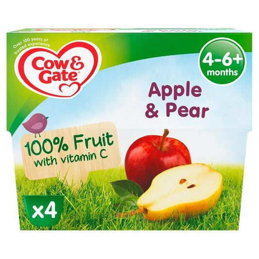Cow & Gate Apple & Pear Fruit Puree Pots 4x100g baby meals Sainsburys   