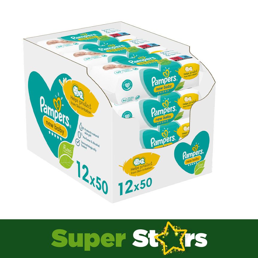 Pampers New Baby Wipes 12 Packs = 600 Baby Wet Wipes